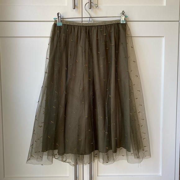 Olive green Zara tulle midi skirt - Picture 5 of 6